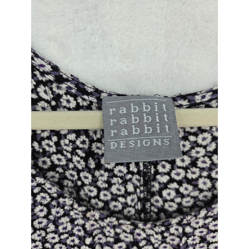 Rabbit Rabbit Rabbit Designs Floral Maxi Dress Purple Black Ruffle Hem Small - Picture 2 of 6